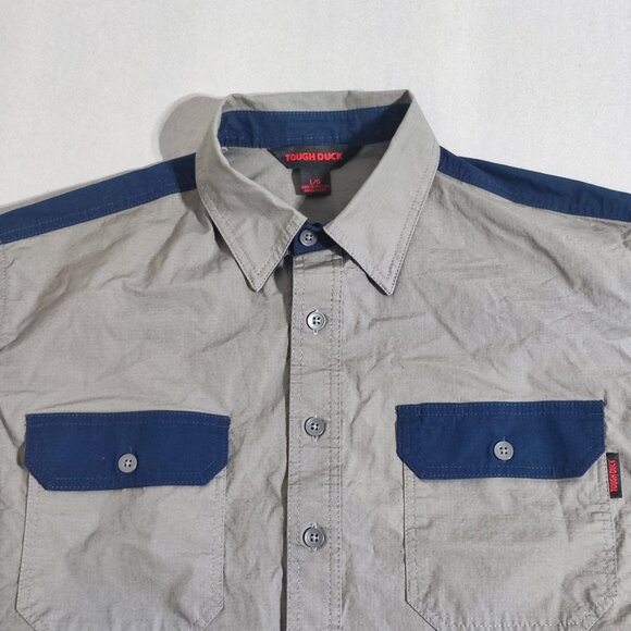 Tough Duck Work Wear Shirt men's size L grey and blue short sleeve durable - Picture 2 of 10